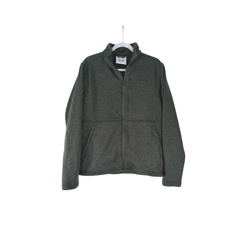 Marmot Mountain Works Mens M Green Heathered Full Zip Sweater Knit Fleece Jacket
